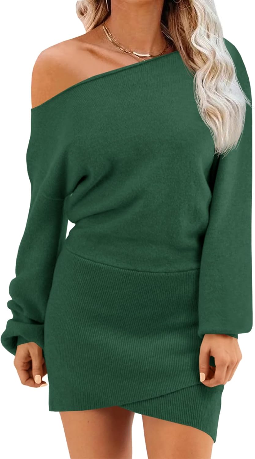 Wenrine Women's Off The Shoulder Sweater Dress for Fall Style