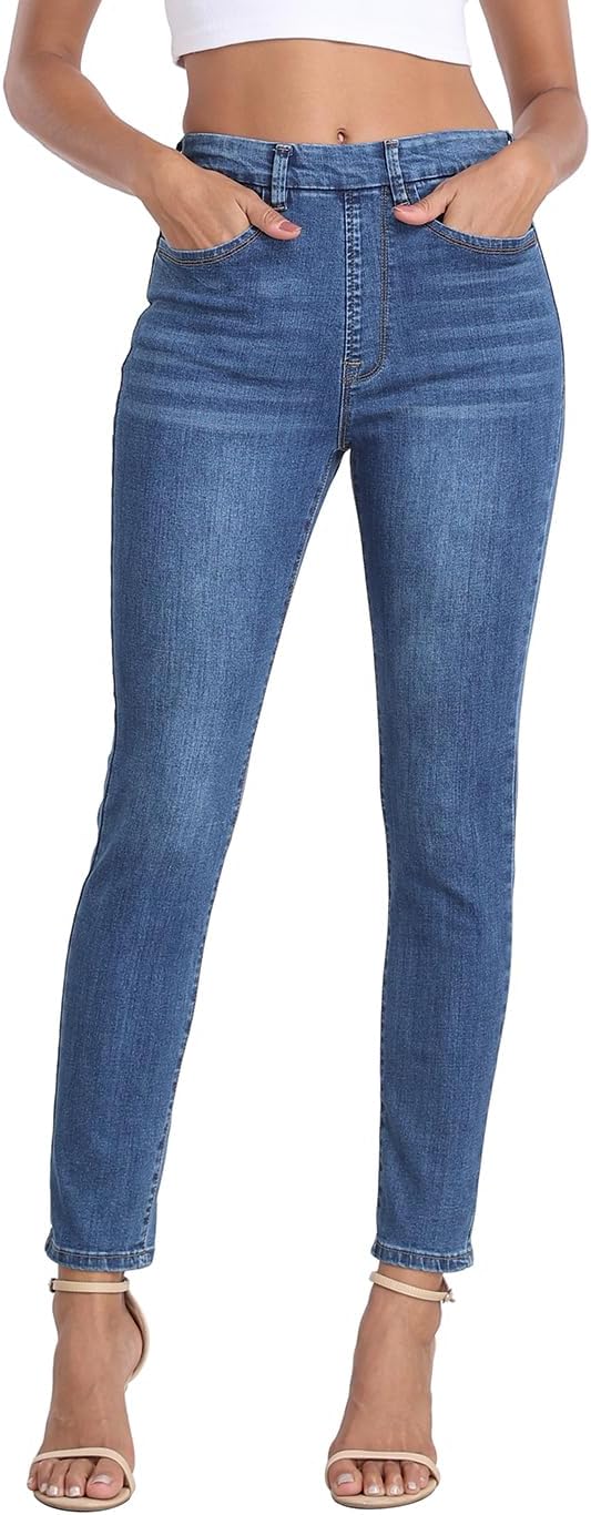 HDE Women's Pull On Skinny Jeans with Pockets for Comfort