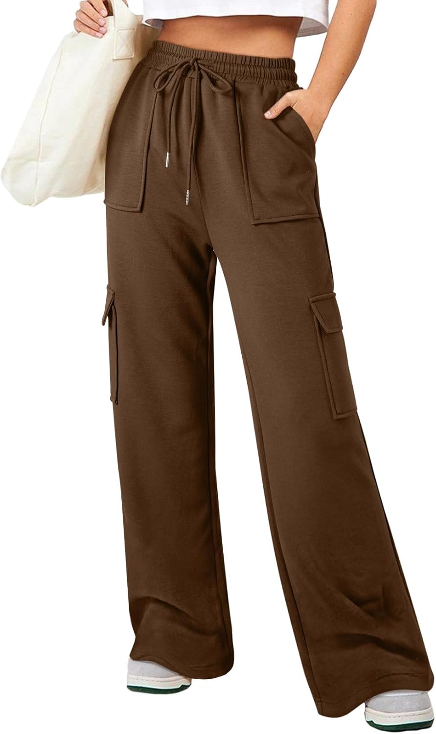 Aleumdr Women's Cargo Sweatpants High Waisted Wide Leg Pants