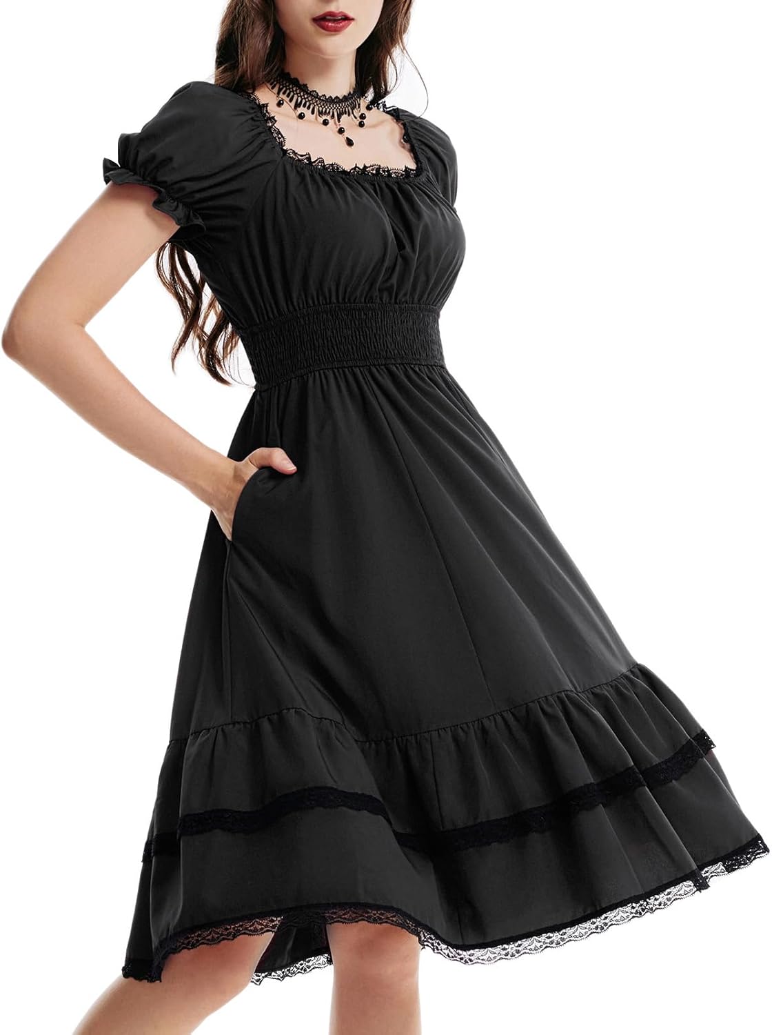 Gothic Victorian Midi Dress for Women - Elegant Renaissance Style