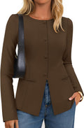 Womens Business Casual Blazer Hip-Length Fitted Button Jacket