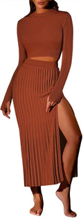 Pink Queen Women's 2 Piece Sweater Outfit Set - Sleek Ribbed Midi Set
