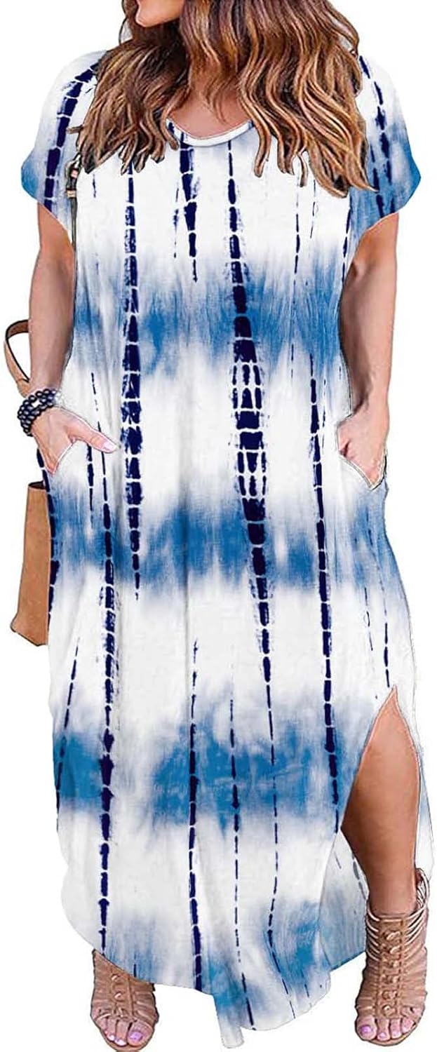 Kancystore Women's Plus Size Casual Maxi Dress with Pockets