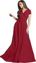 Womens Cap Sleeve V-Neck Flowy Cocktail Gown - Elegant Maxi