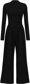Jumpsuits For Women Mock Neck Wide Leg Romper - Dressy Fall Style
