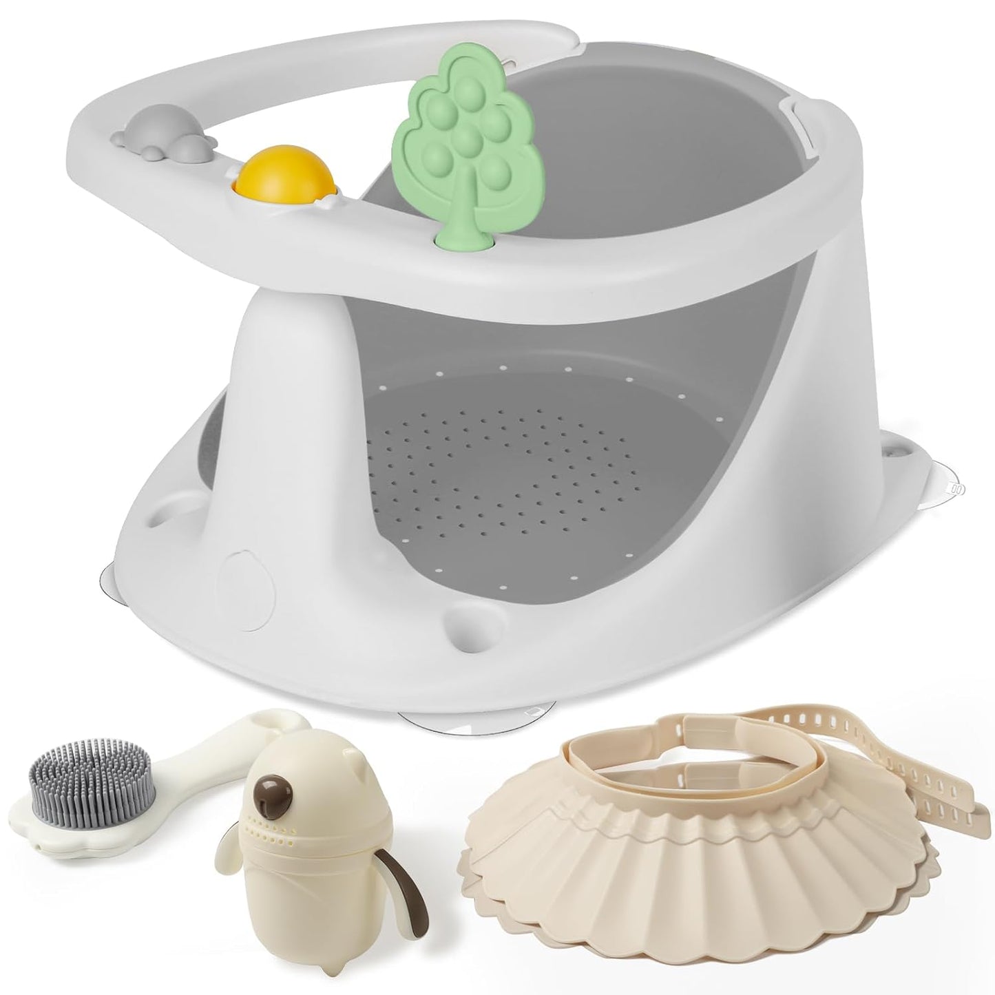 Sit-Up Baby Bath Seat Set, Armrest & Cushion, Grey