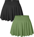OQQ Women 2 Piece 2-in-1 Flared Mini Skirts - Flowy Stretch Comfort