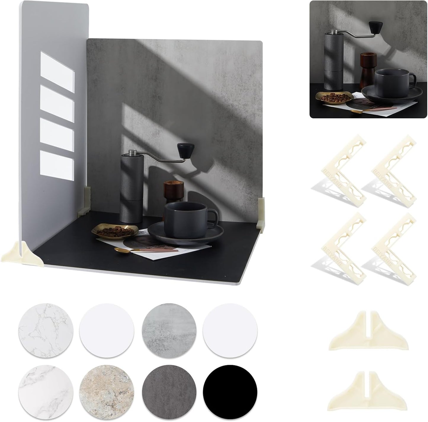 BEIYANG Backdrop Kit with 4PCS 16x16 Inch Boards and 1PCS Shadow Pane