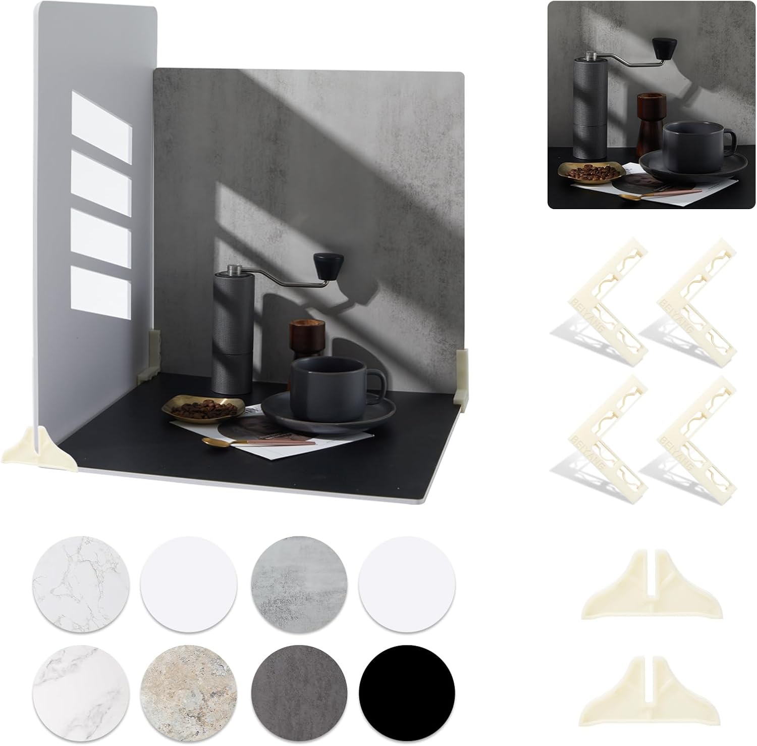 BEIYANG Backdrop Kit with 4PCS 16x16 Inch Boards and 1PCS Shadow Pane
