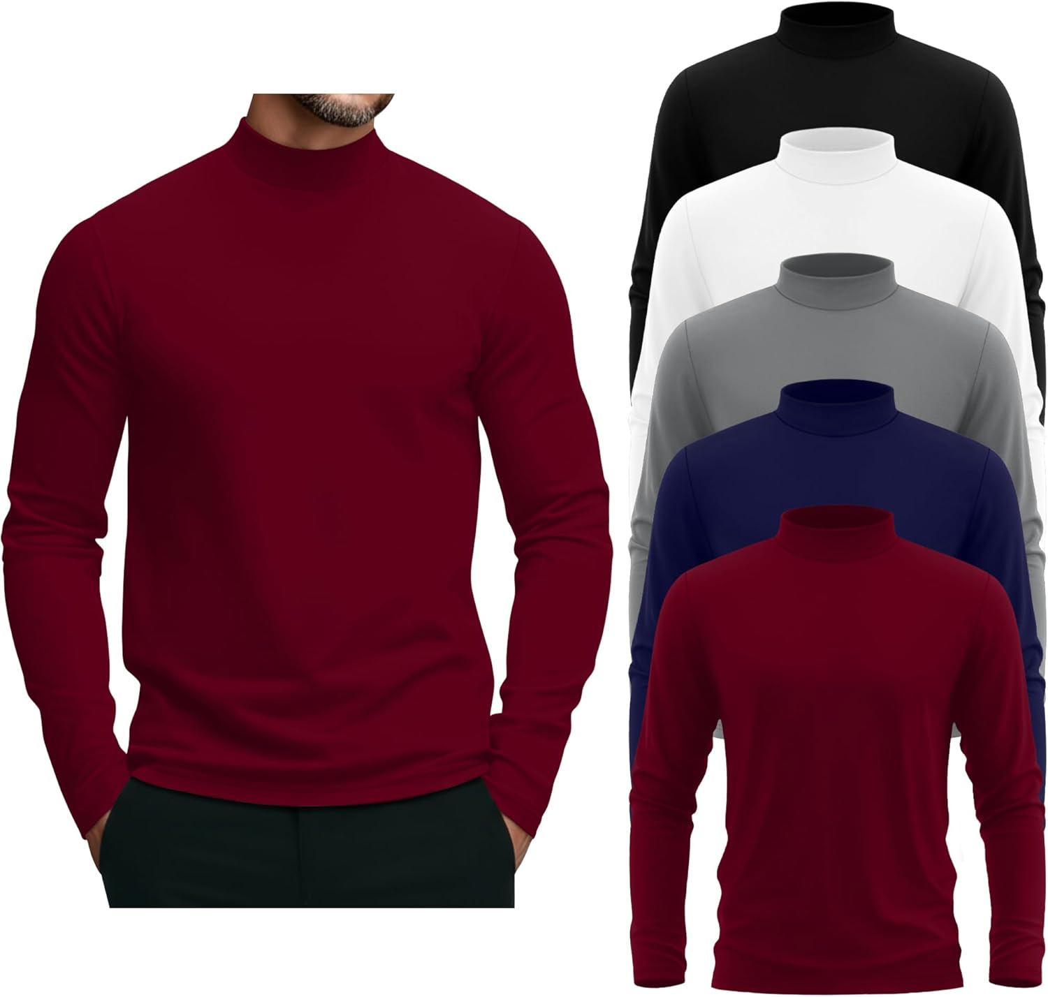 5 Pack Men's Mock Turtleneck Shirts for Casual and Business Wear