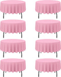 Pink Round Tablecloth 90 in 8 Pack - Washable Polyester Covers