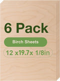 6 Pack Birch Plywood Sheets 12 x 20 x 1/8 in - Thin Unfinished Wood