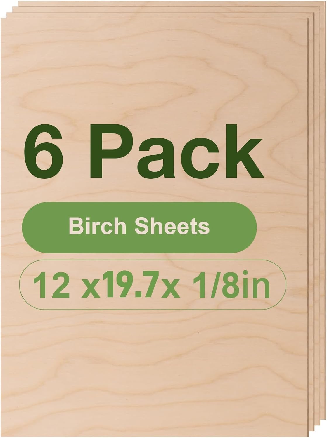 6 Pack Birch Plywood Sheets for Laser Cutting and DIY Crafts