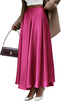High Waisted Satin A-Line Maxi Skirt - Elegant Flowy Fall Skirt