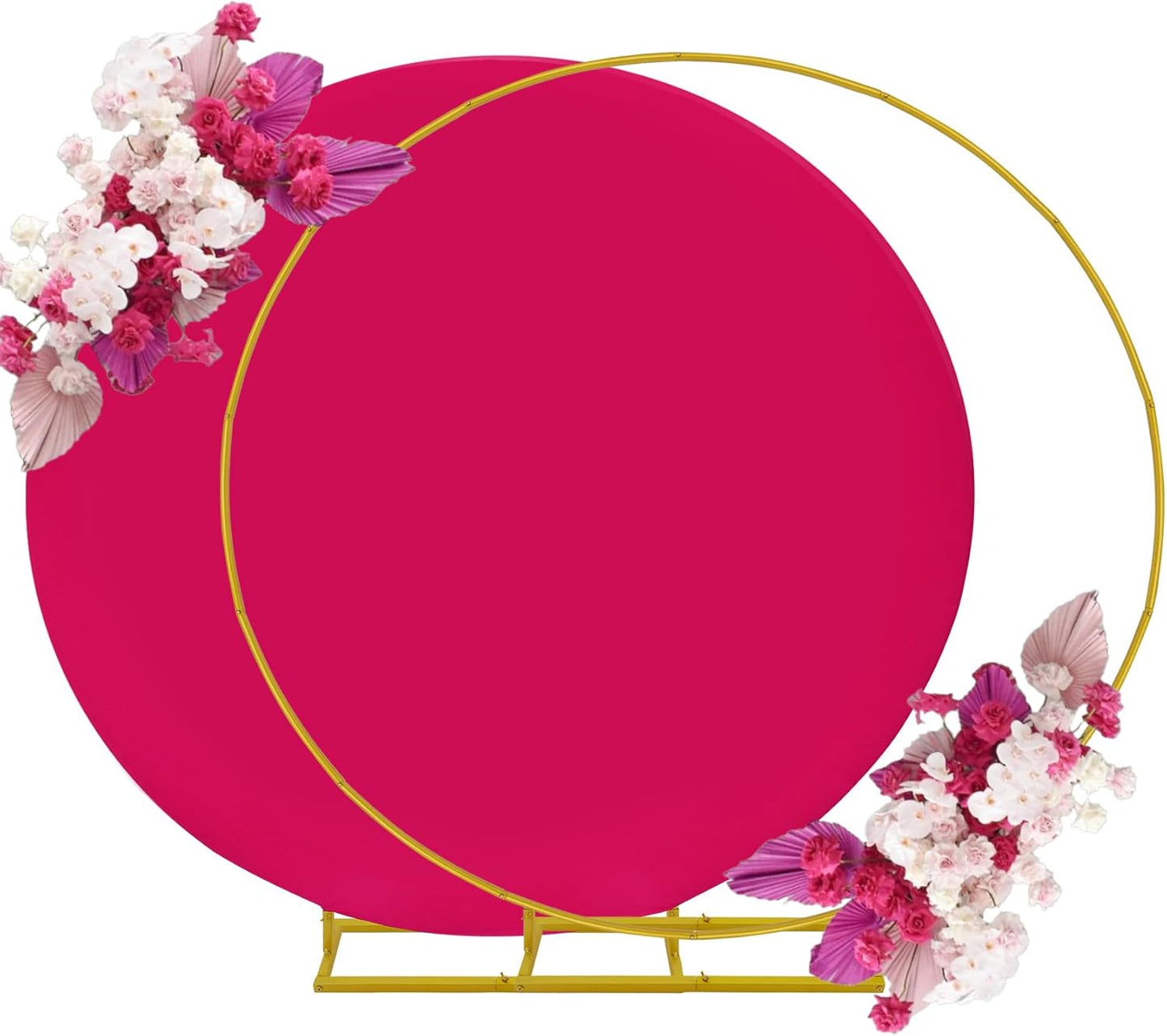 6.6ft Round Backdrop Stand with Fushia Covers for Events