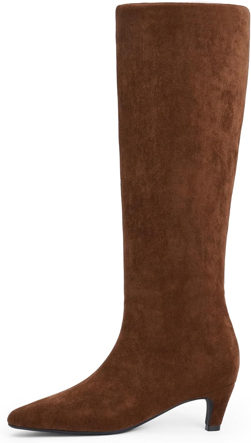 Modatope Knee High Boots Women with Square Toe and Kitten Heel