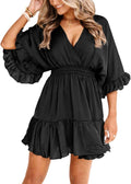 Aoysky Womens V Neck Casual Mini Dress - Flattering Summer Sundress