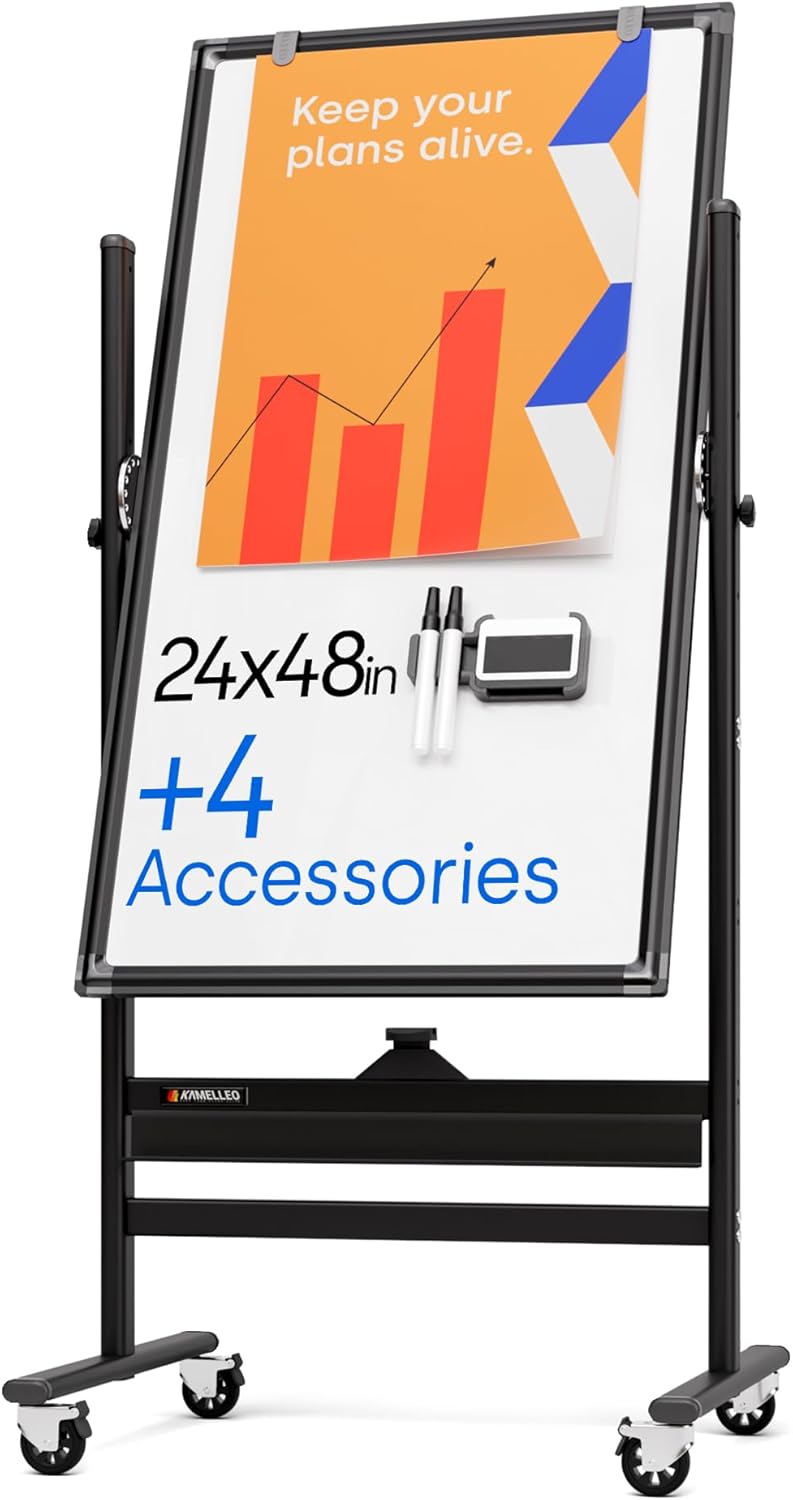 Rolling Dry Erase Board 24 x 48 - Durable Mobile Whiteboard
