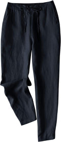 IXIMO Women's Tapered Linen Pants - Drawstring Ankle Trousers Clothing