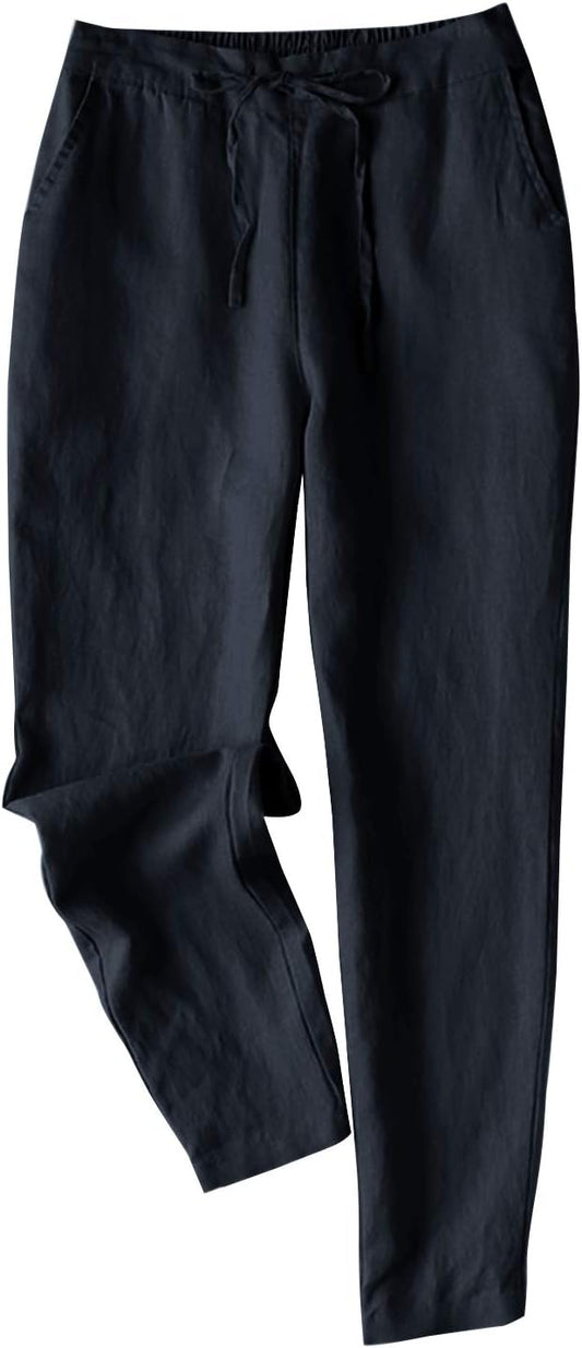 IXIMO Women's Tapered Pants - Comfortable Linen Drawstring Style