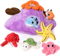 Muiteiur Plush Soft Ocean Animals Set with Shell House - 8 Piece