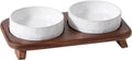 6.1in Raised Double Cat Bowls Set with Acacia Wood Stand - Raised