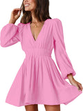 Stylish Mini Deep V Long Sleeve Dress for Women in Flowy A-line
