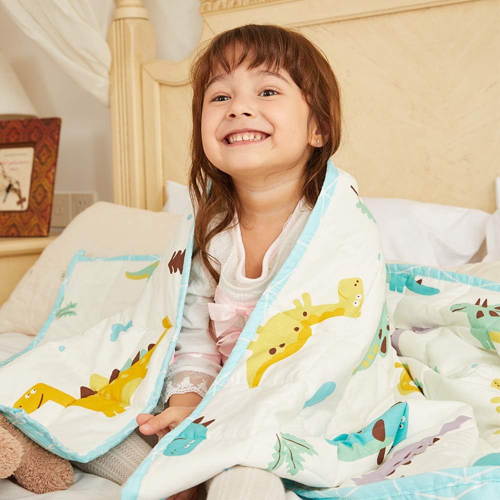 Cooling Weighted Blanket for Kids 10 lbs 41x60 in Dinosaur Design