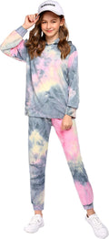 Girl's 2 Piece Tie-dye Pullover Hooded Sweatshirt Set - Cozy Fall