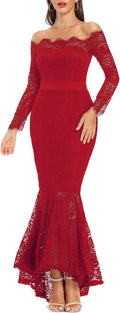 Women's Floral Lace Long Sleeve Off Shoulder Mermaid Dress - Curve