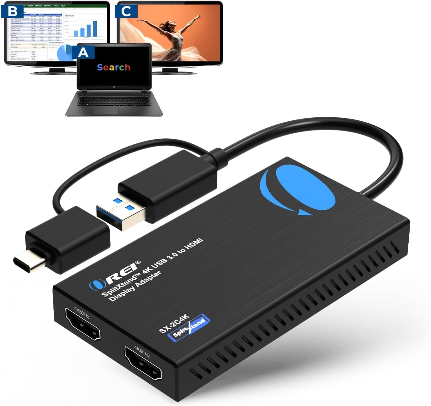 OREI SplitExtend 4K HDMI Splitter for Dual Monitor Setup