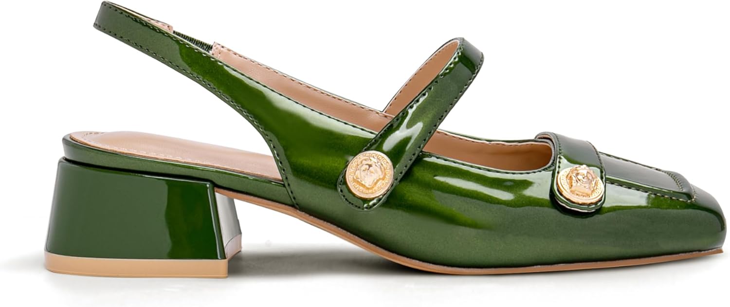 Slingback Mary Jane Heels for Women with Low Block Heel Style
