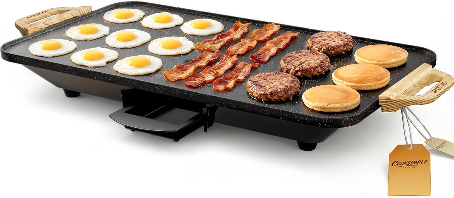 CookSimple Everyday Electric Griddle 20inx12in for Family Meals