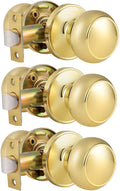 Probrico Passage Door Knobs Polished Brass 3 Pack - Classic Finish