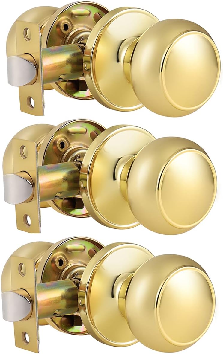 Probrico Passage Door Knobs Polished Brass for Interior Doors