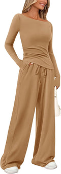 Women's Asymmetrical Long Sleeve Lounge Set - Wide Leg Comfort