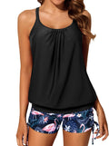 Yonique Womens Blouson Tankini Swimsuit Two Piece - Flamingo Boyleg
