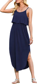 Women's Adjustable Strappy Floral Split Midi Dress - Lightweight Rayon