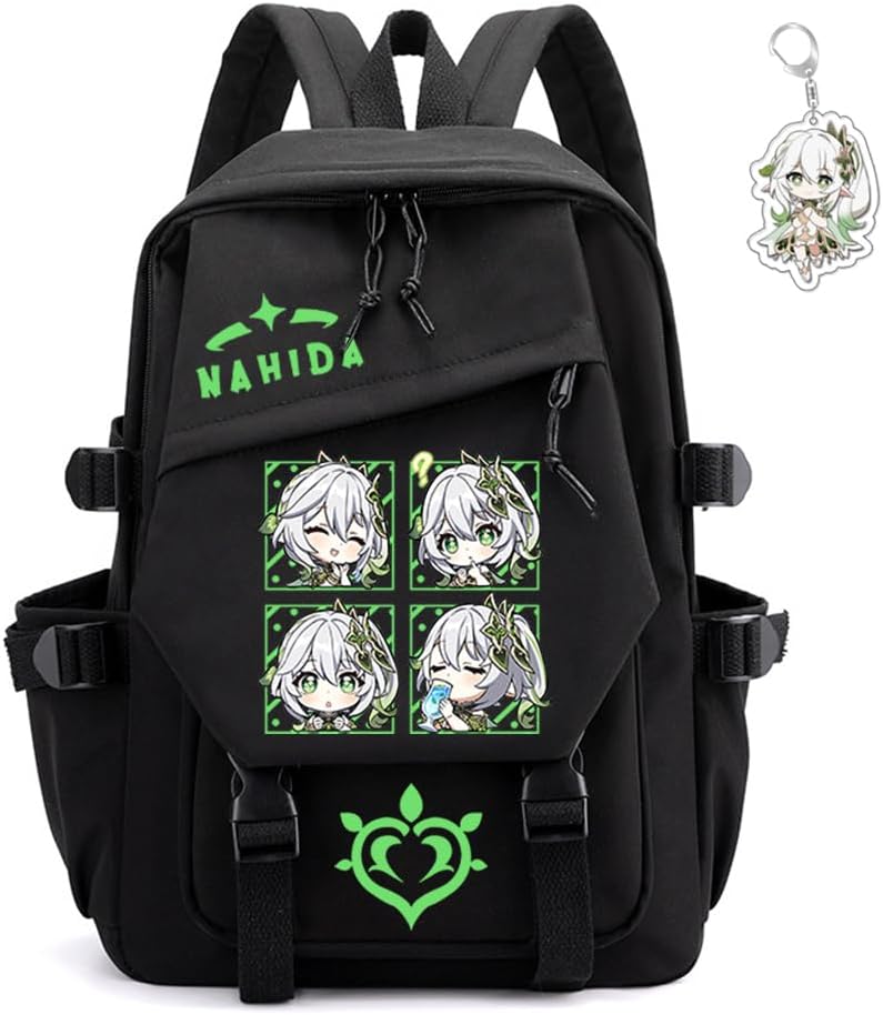 Genshin Impact Backpack Unisex Kawaii Rucksack with Keychain