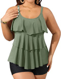 Yonique Women's Plus Size Tankini Two Piece with Boy Shorts - Ruffle