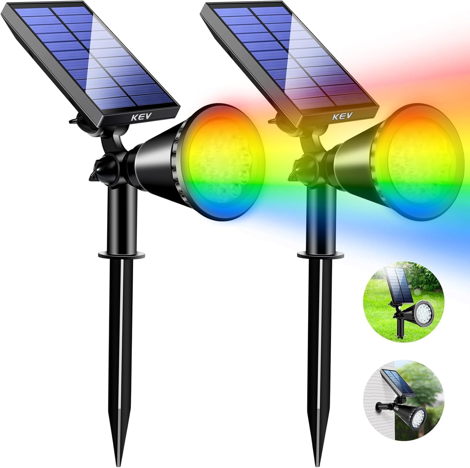 KEV Solar Spot Lights Outdoor with 18 LEDs and 8 Modes