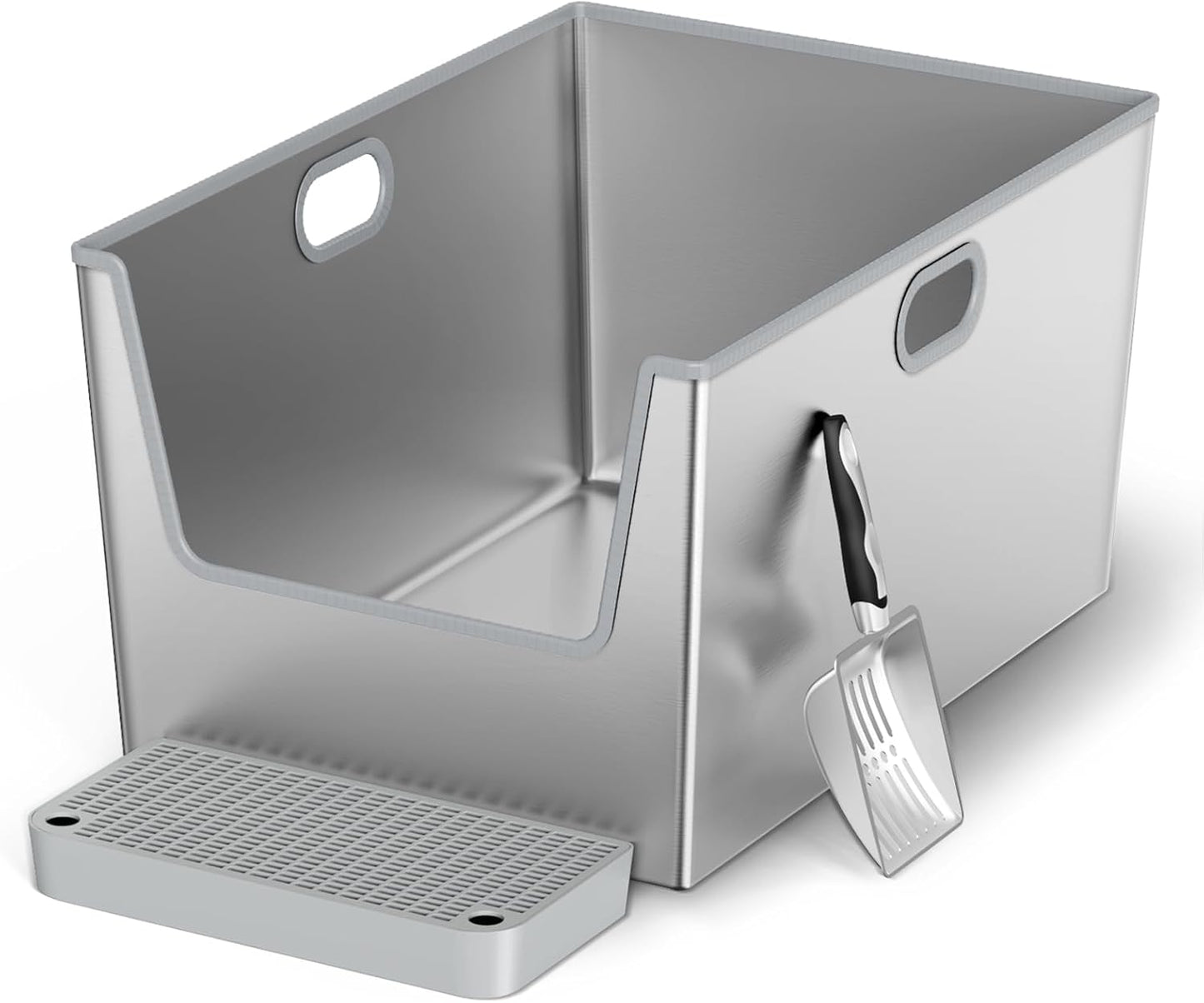 40L XXL Stainless Steel Litter Box for Big Cats with High Sides