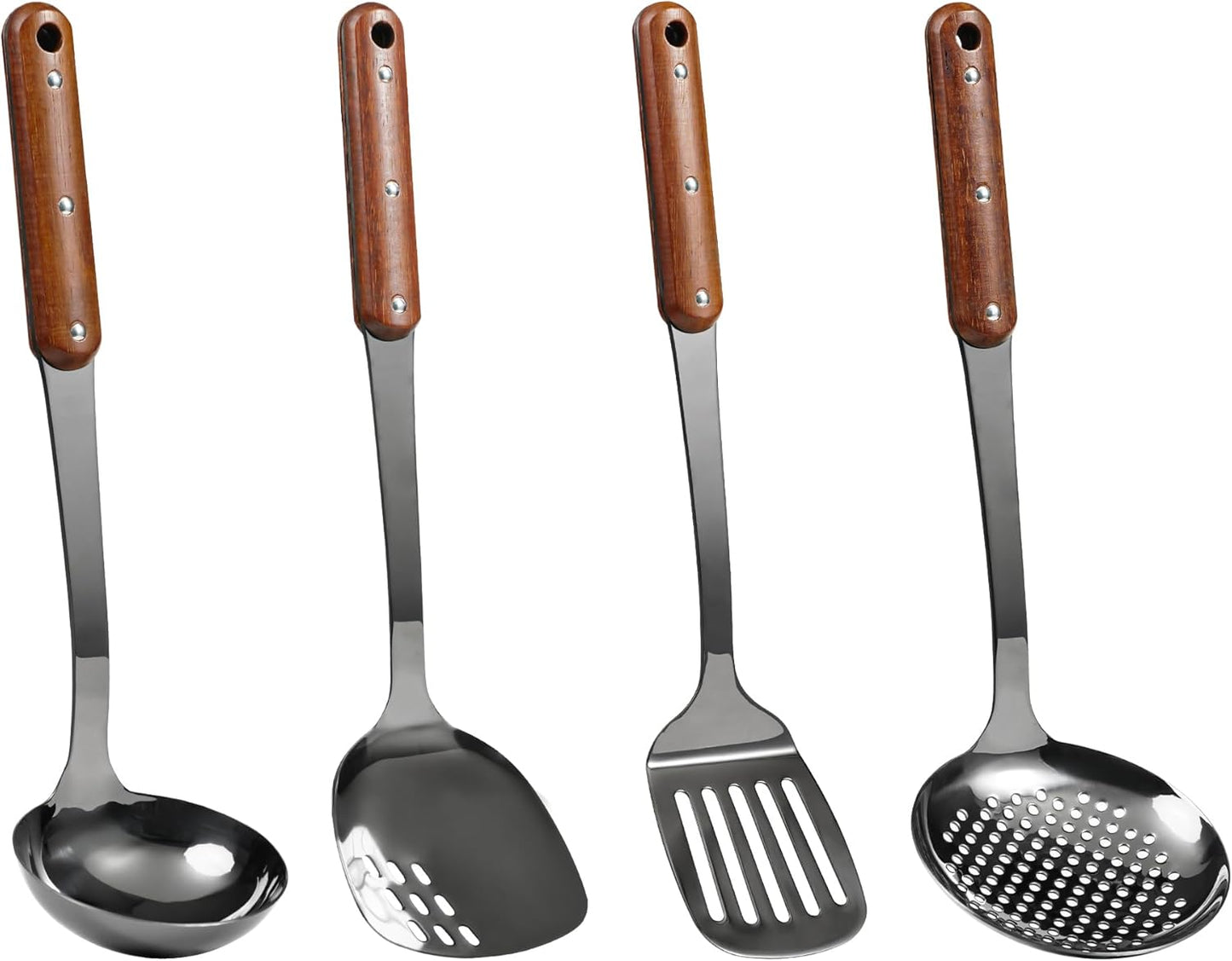 Stainless Steel Wok Spatula Set with Slotted Spatulas and Ladle