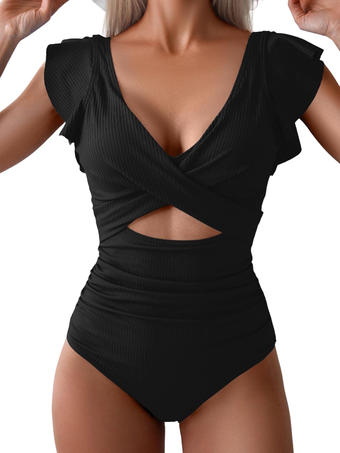 B2prity Women's One Piece Swimsuit with Ruffle Cutout Design