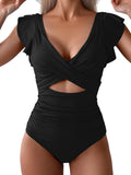 One Piece Swimsuit for Women Ruffle Cutout V Neck - Slimming Shape