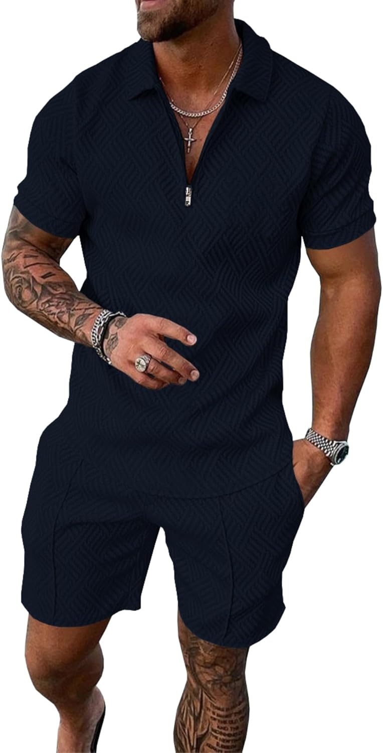 UOUA Mens Summer Track Suits 2 Piece Shorts Sets for Comfort