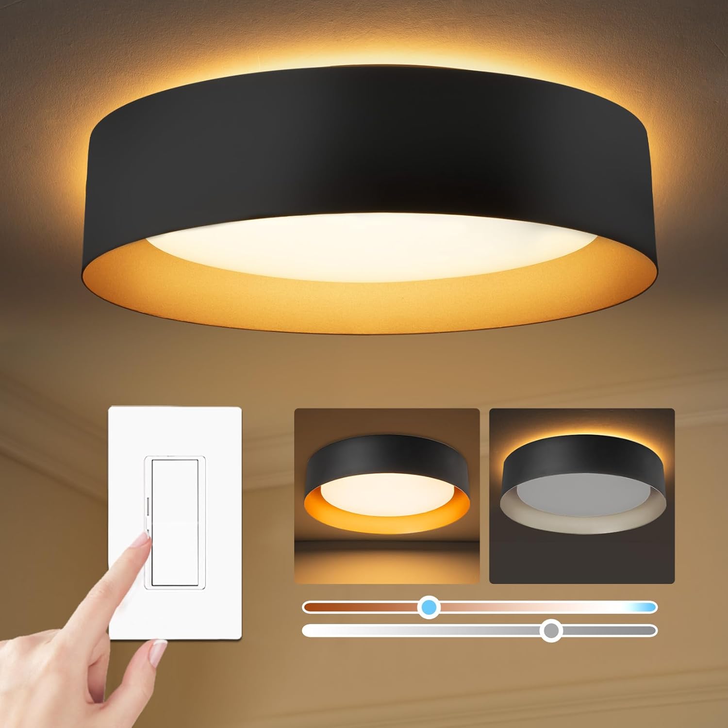 Bargeni Flush Mount Ceiling Light with Night Light for Home
