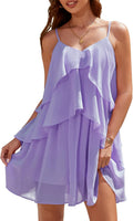 Women's Cocktail Ruffle Tiered Lavender Mini Dress - Flowy Chiffon