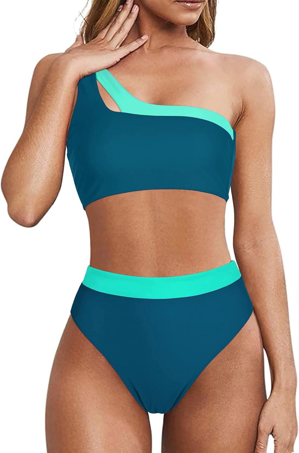 MOOSLOVER Women Cutout One Shoulder High Waisted Bikini Set