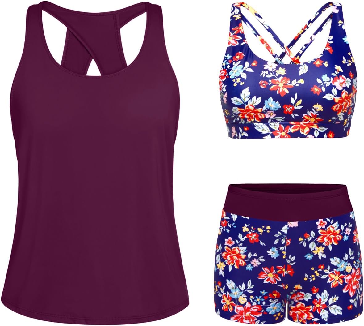 Tempt Me 3 Piece Tankini Swimsuits for Women with Boy Shorts